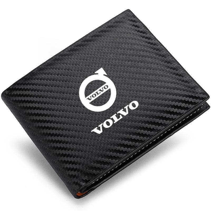 Leather Carbon Fiber Car Logo Wallet Driver License Credit Card Purses for Volvo Rdesign V40 V50 XC70 XC60 S90 XC90 S60 XC40 V60