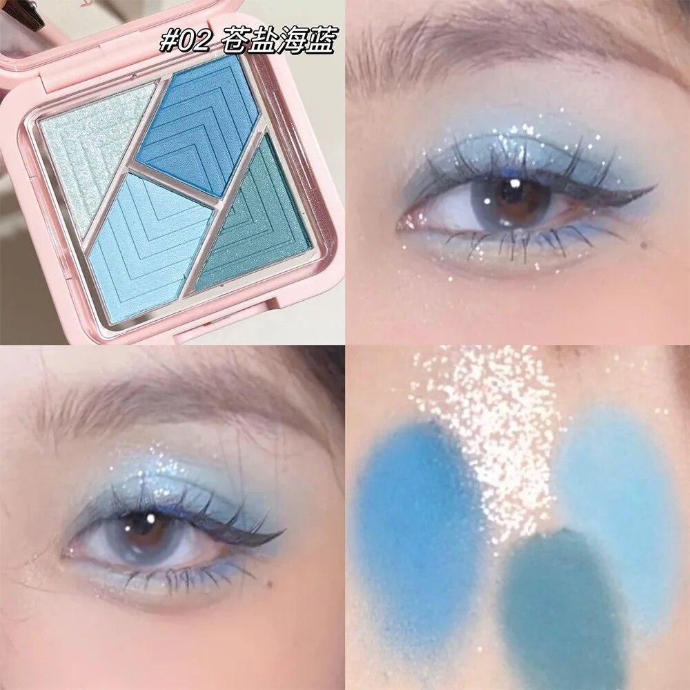 4 цвета, палитра теней для век, синий, зеленый, блестящий, жемчужно-матовый, черный, розовый, земляной цвет, тени для век, стойкий макияж, корейская косметика, 1 шт.