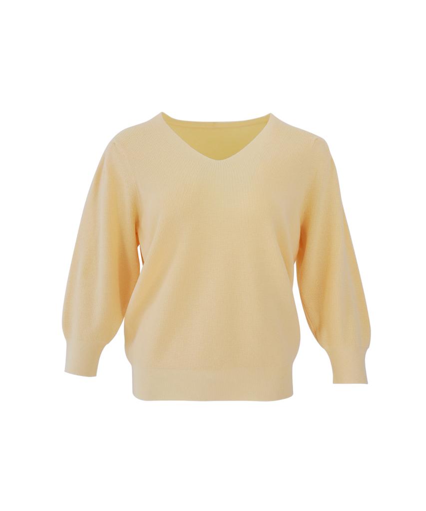Baseukala Вязаный топ с V-образным вырезом и рукавами 3/4 с воланами (5Colors)