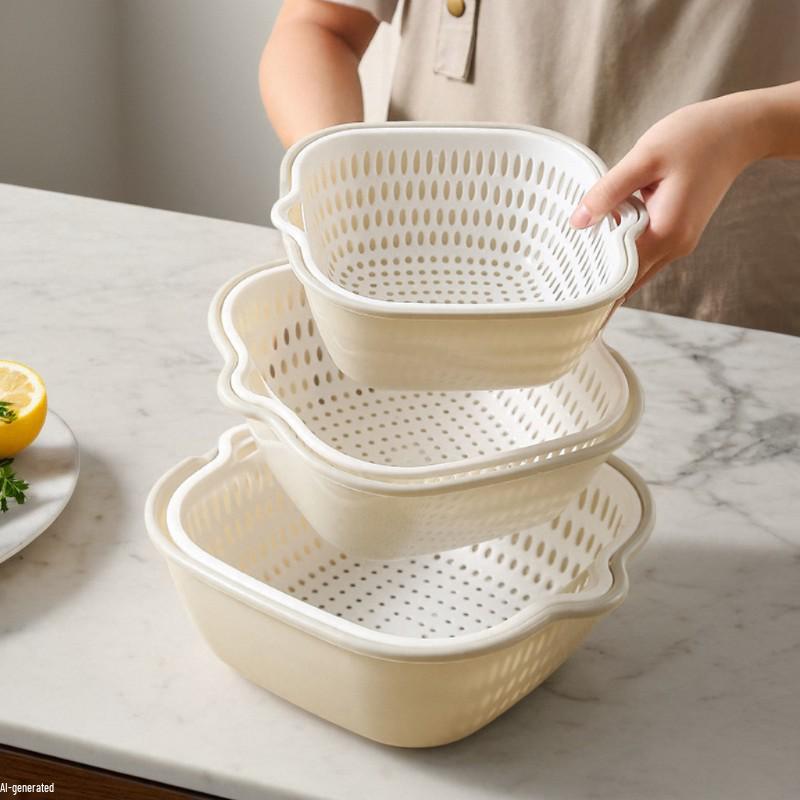 Double-Layer Drain Basket: Multifunctional Vegetable Washer & Fruit Storage Plate