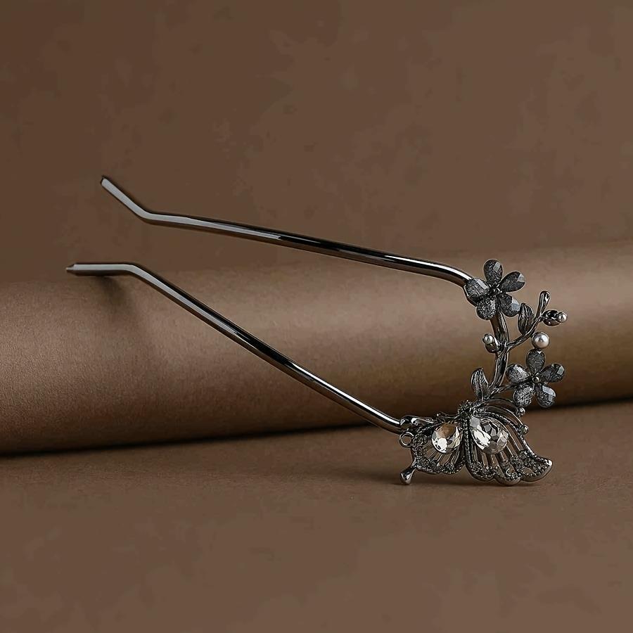 Butterfly fan U-shaped 2025 hair clip, women's rhinestone flower hair buckle, modern and simple hair tie at the back of the head