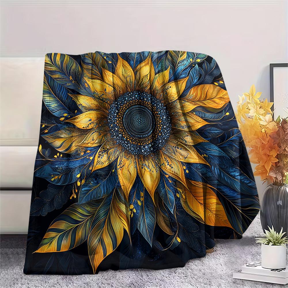 Sunflower Print Flannel Blanket, High quality Comfortable for All Seasons, Home Decor, Warmth and Comfort, Perfect for Christmas Gifts