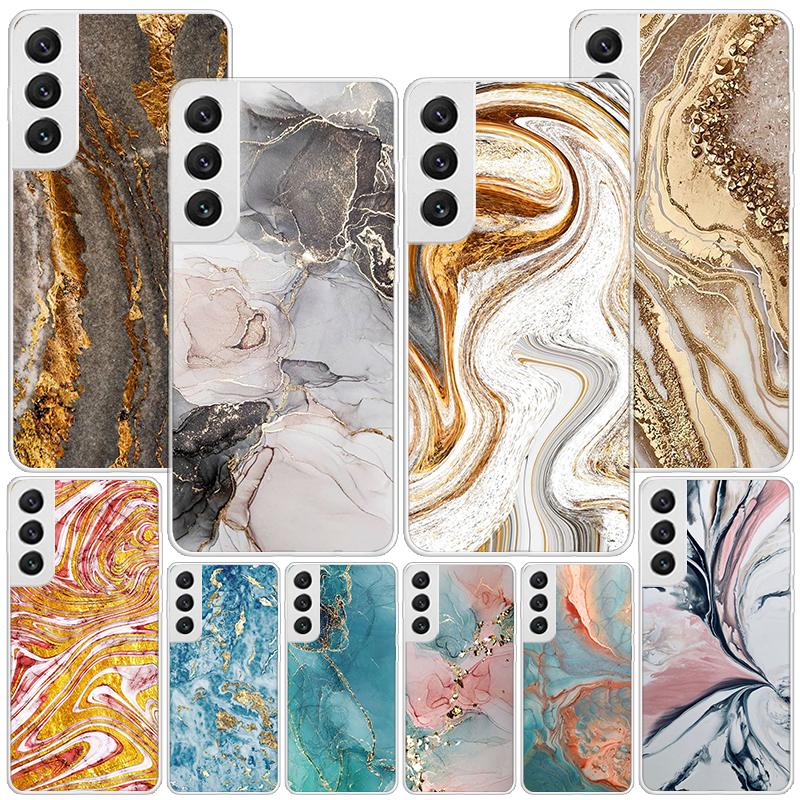 Fashion Gold Pink Geometric Marble Phone Case For Samsung Galaxy S24 S25 Edge S26 Ultra S23 S22 S21 Plus S20 FE + Personalized P