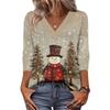 Women's Loose Comfortable Casual Fashion V-Neck Christmas Print 3/4 Sleeve Top