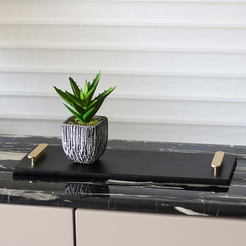 Modern Light Luxury Rectangular Woven Leather Tray Ornaments for Home Living Room and Bedroom Double Handle Storage Tray Accessories