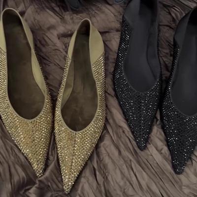 Туфли-лодочки со стразами, с мелким вырезом и пяткой, двух способов носки, женские универсальные балетки с острым носком