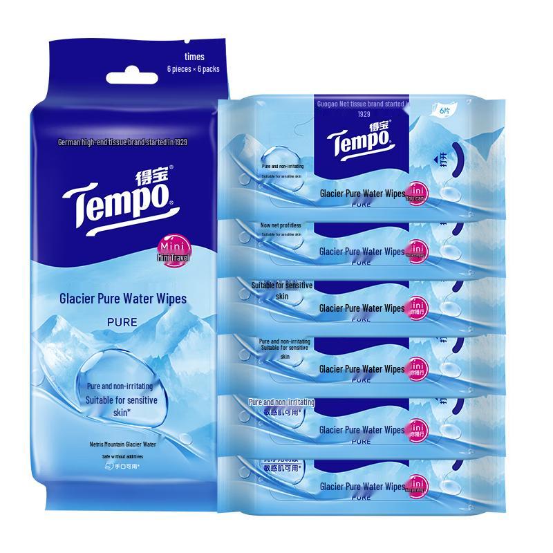 Tempo Детские влажные салфетки Glacier Pure Water - Нежные, гипоаллергенные и идеально подходят для чувствительной кожи