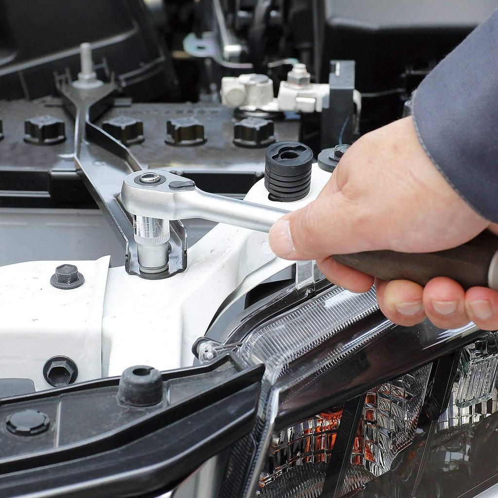 VESSEL Wooden Ratchet Handle with Non-Slip Grip, 3/8" (9.5mm) Drive, HRH3-W