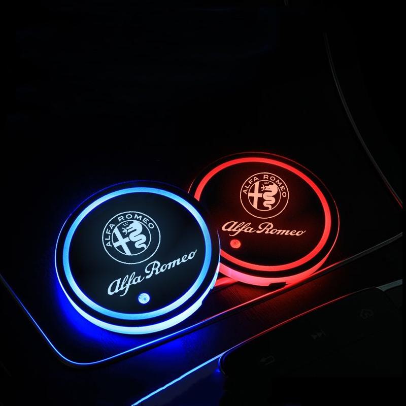 LED Car Cup Holder Lights 7 Colors Changing Mat Cup Pad For Alfa Romeo giulia stelvio giulietta 159 147 156 166 Auto Accessories zk0