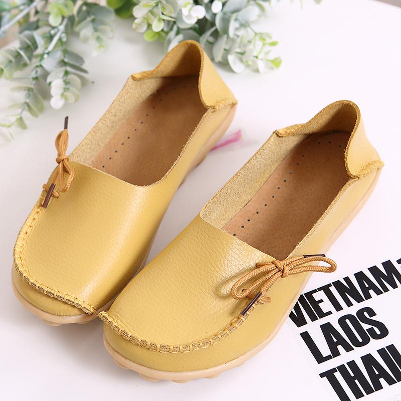Women Platform Shoes Genuine Leather Mom Shoes Lace-Up Adjust Tightness Retro Comfy Walking Non-Slip Large Size Shoe