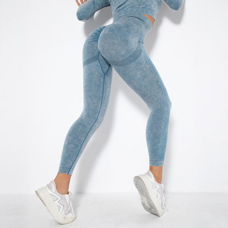 Seamless Knit Washed Workout Leggings Women High Waist Sculpting Yoga Pants Running Fitness Gym