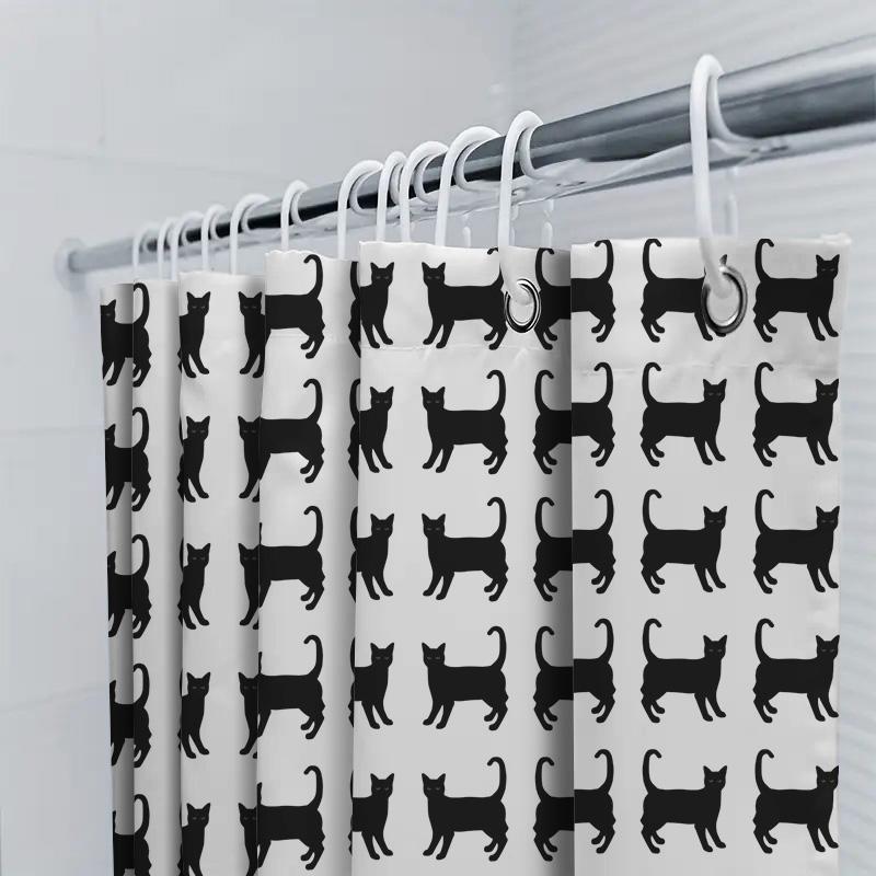 Black Cat Pattern Shower Curtain 3D Printed Polyester Bath Mat Decorative Waterproof Liner for Home Bathroom Accessories Single