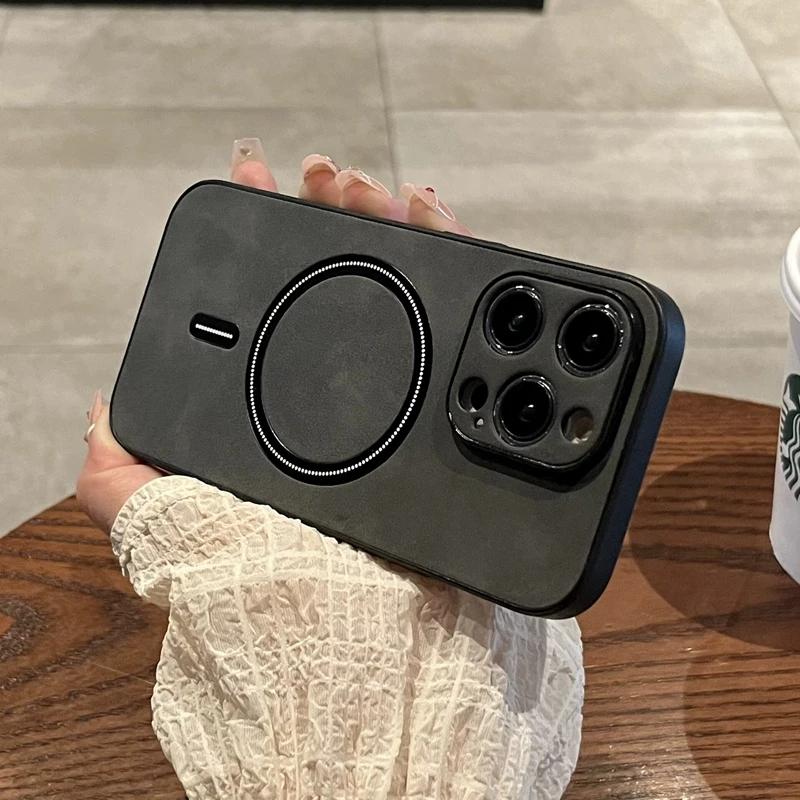 Luxury Wireless Charging Magnetic Cortex Phone Case For iPhone 16 Pro Max 15 14 13 12 11 Plus X XS XR Magsafe Leather Cover