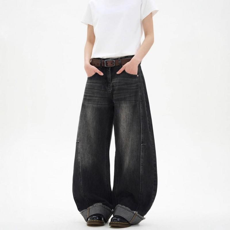 Vintage Washed Denim Jeans Men Women Loose Wide Leg Straight Cut Casual Streetwear