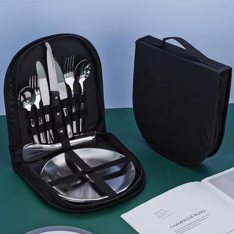 Набор посуды для пикника на 2 человека с тарелкой, ложкой, ножом, вилкой, посуда для пикника на открытом воздухе, набор посуды для кемпинга