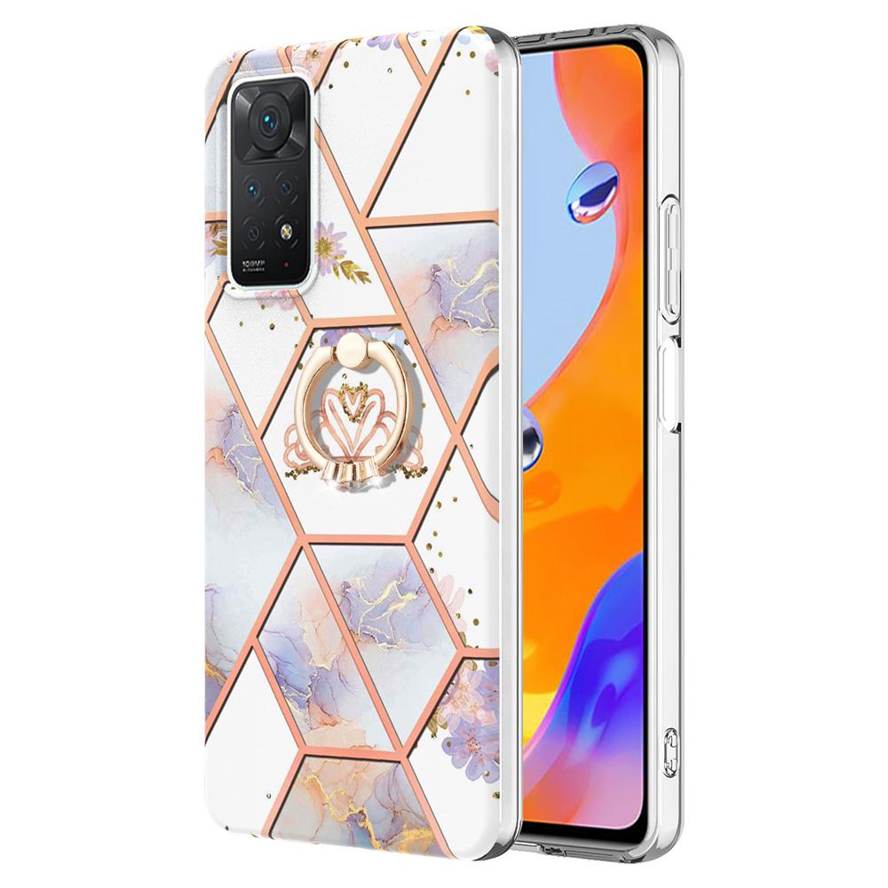 Ультратонкий чехол для телефона Ring Bracket Golden Border Grid Marble Flower IMD для Xiaomi Redmi Note 11S, Note 12 Pro 4G, Xiaomi 11T, Redmi 10, Poco X3 NFC...