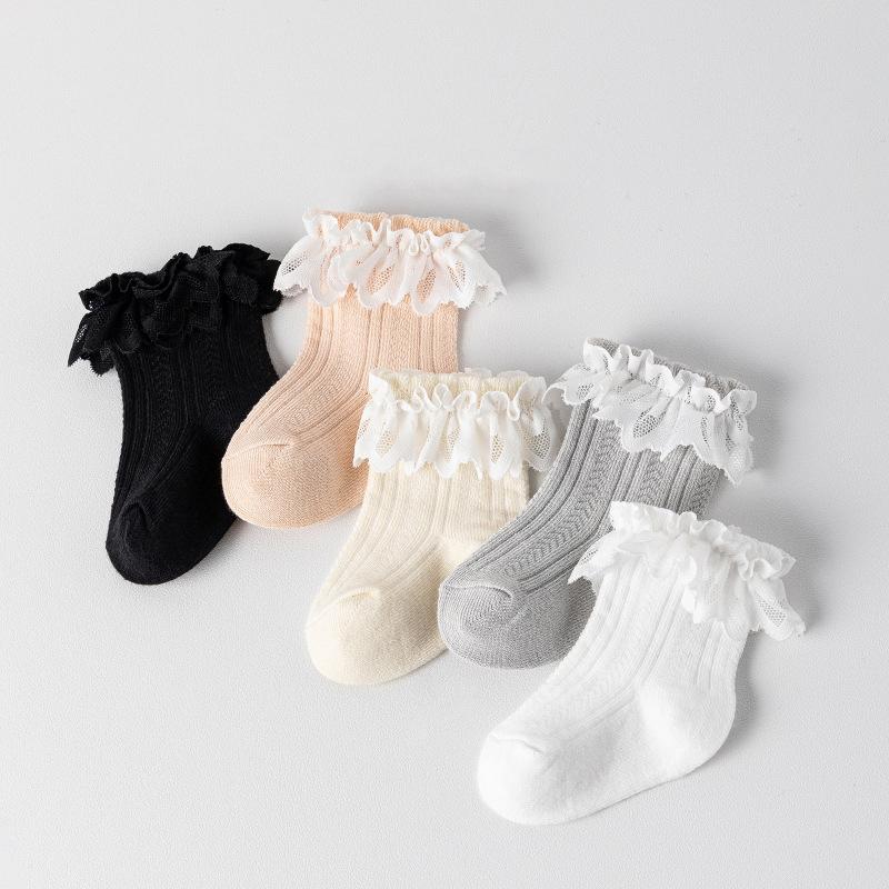 Носки для девочек, детские осенние новые хлопковые детские кружевные носки с оборками, модные эластичные детские носки для принцесс