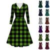 Женское модное облегающее платье с V-образным вырезом и длинными рукавами, клетчатым принтом и оборками, повседневное платье