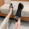 Autumn New French Daily Sweet Bow Rhinestone Single Shoes Pointed Bow Stiletto Flat Heels
