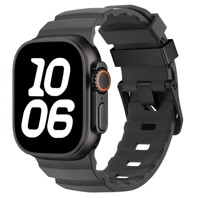 Спортивный силиконовый ремешок для Apple Watch Ultra 2 10 9 8 7 6 SE 5 4 Титановый металлический браслет для iWatch 42мм 44мм 45мм 46мм 49мм