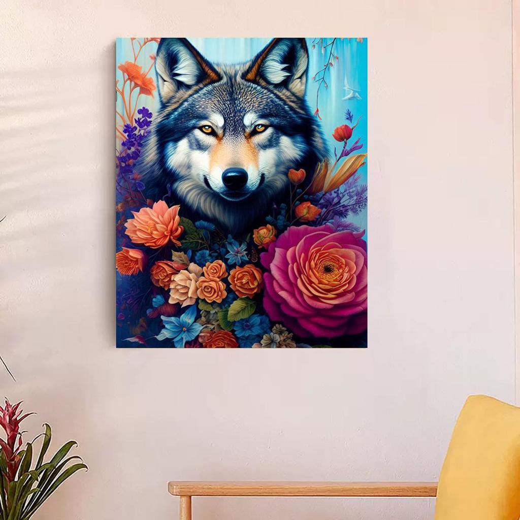 RUOPOTY Frame Diy Paint By Numbers For Adults Wolf And Flowers Beginners Kits Acrylic Drawing By Numbers Crafts For Home Decor
