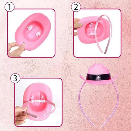 Повязка на голову в виде ковбойской шляпы, розовая шляпа с перьями, украшение для волос, мини-шляпа ковбоя, портативный головной убор ковбойской шляпы