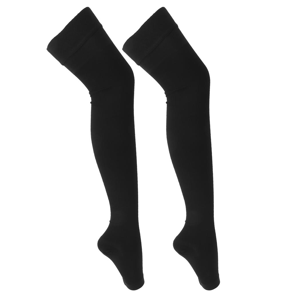 Open Toe Compression Thin Stockings Versatile Thigh High Mercerization Socks Black