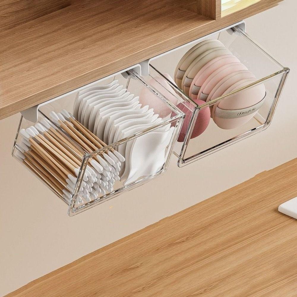 Plastic Under Desk Drawer Organizer Self Adhesive Qtip Holder for Swabs Floss