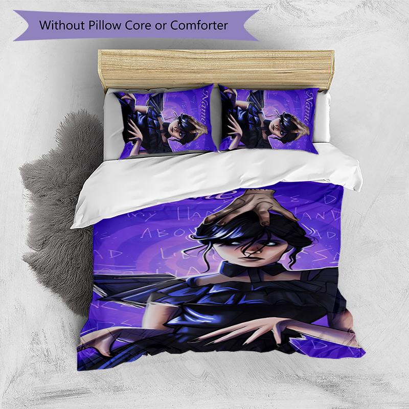3pcs Custom Name Wednesday Addams Bedding Set Duvet Cover Closure Includes 1 Duvet Cover & 2 Pillowcases for All Seasons Bedroom Decor