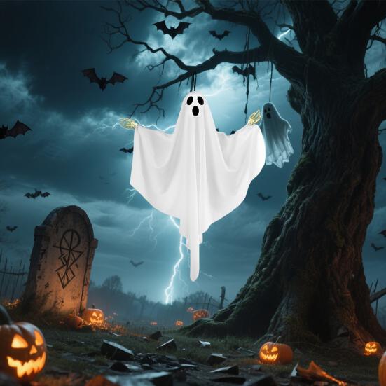 Подвесное украшение Призрак Хэллоуин Уличное Летающий Белый Тканевый Призрак с Гибкими Руками-Скелетами для Декора Переднего Крыльца, Двора, Дерева