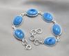 925 Sterling Silver Larimar Bracelet Natural Blue Gemstone Oval Link Jewelry