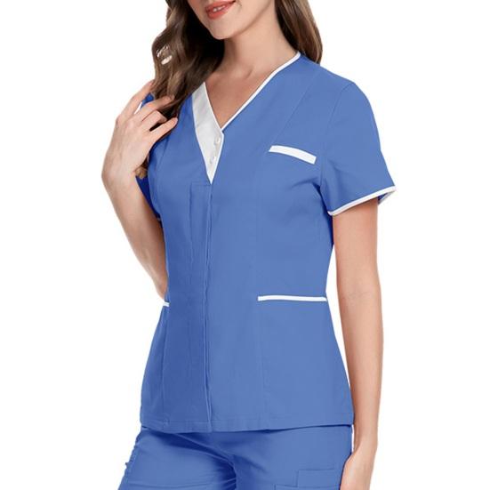Униформа медсестры, скрабы, топы, женские топы с v-образным вырезом и короткими рукавами, пуловеры с карманами, лоскутная цветная рабочая одежда для кормящих мам