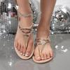 Fashion Bohemia Silver Decoration Nude Sandals Women 2025 Summer Round Toe Flat Heels Flip Flops Ankle Strap Sexy Beach Sandals Women