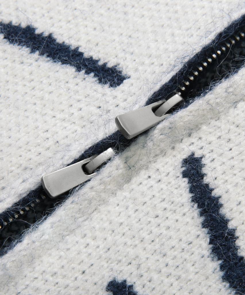 TRILLION Washable Wool Star Nordic Hooded Zip-Up Knit_Navy