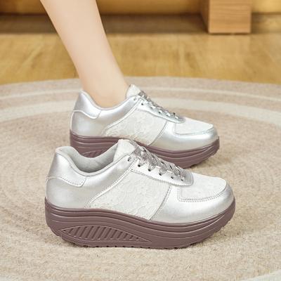Мода Мода Женская Обувь Спортивная Блестки Танкетки Обувь Шейк Серебристый Удобная Спортивная Для Бега Джоггинга Тенниса На Шнуровке Кроссовки для Бега