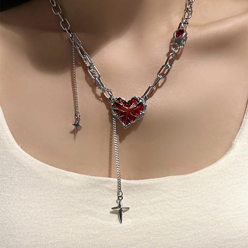 Faitolagi 1 шт., красное ожерелье с подвеской в ​​форме звезды, Y2K, эстетичная серебристая металлическая цепочка на ключицу для женщин, девушек, ювелирные изделия, подарок на Хэллоуин
