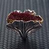 Ladies Retro Ginkgo Leaf Shaped Rings Vintage Silver Color Red Blue Edged Resin Rings Jewelry Size 6-9