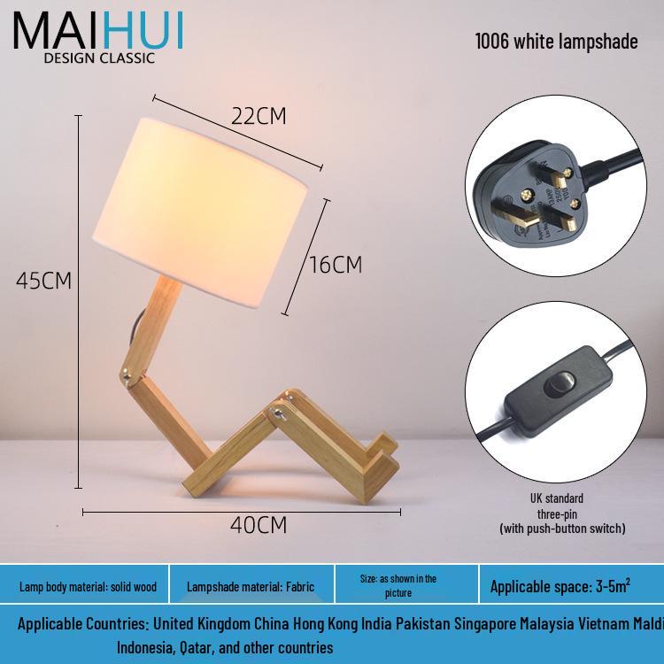 Скандинавский светодиодный прикроватный ночник из массива дерева - настольная лампа-робот