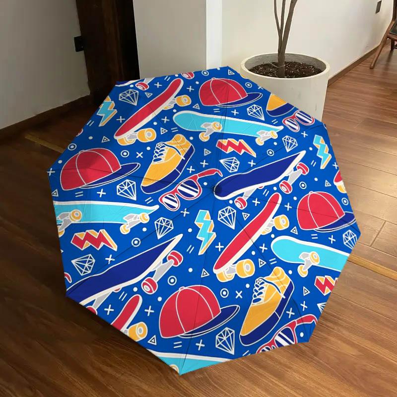 1pc Skateboard Culture Pattern Umbrella with Plastic Handle,Suitable for All Seasons Home Travel Outdoor UmbrellaDD1578