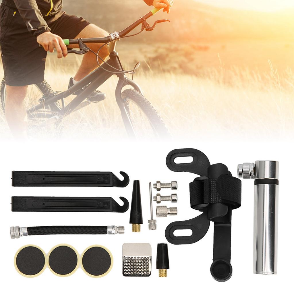 Bike Tire Repair Kit Mini Bike Pump Repair Kit Accessory for Road Mountain BikesSilver