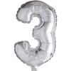 Ballon chiffre 3 - Aluminium - Argenté - Hélium - Embout buccal amovible - Décoration anniversaire