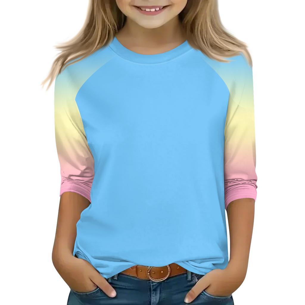 Printed Tops For Youth Girls 4-16 Years Round Neck 3/4 Sleeves T-Shirts Trendy Tops Outfit Tees