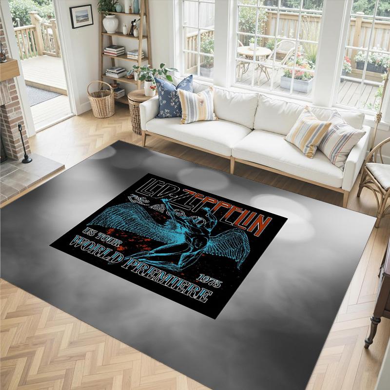 Led Zeppelin Design Crystal Velvet Carpet Cozy Non?Slip Printed Rug For Bedroom Living Room Entrance