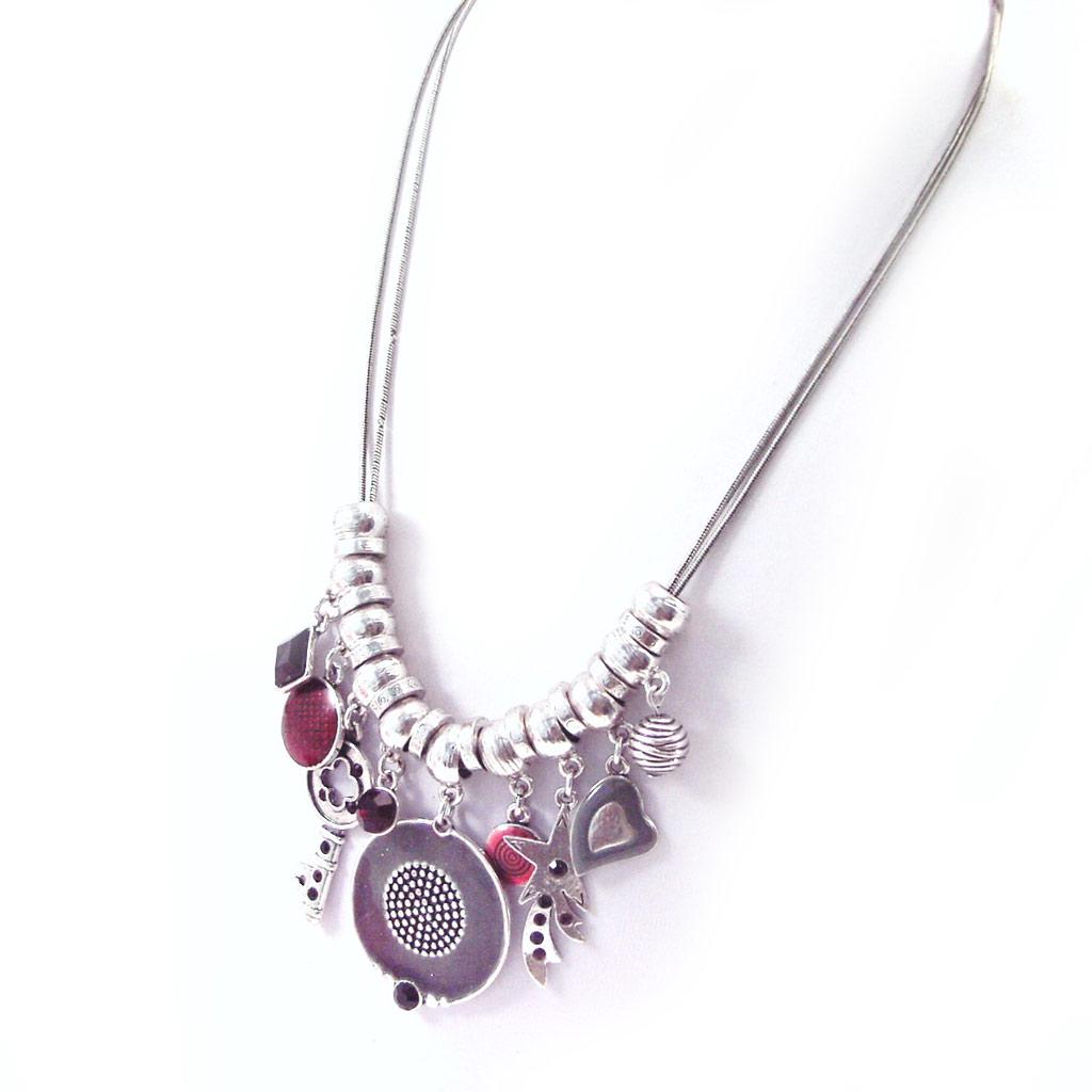 NOA [G5957] - Дизайнерское колье «Эмили» серо-красный