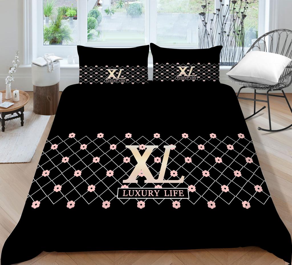 3D Black Duvet Covers Pink Flower Girl Women Bedspreads Fashion Home Houseroom Decoration Double Twin Size Bed Set Cover