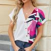Женская весенне-летняя блузка с v-образным вырезом и геометрическим принтом, рукава реглан, свободная шифоновая рубашка