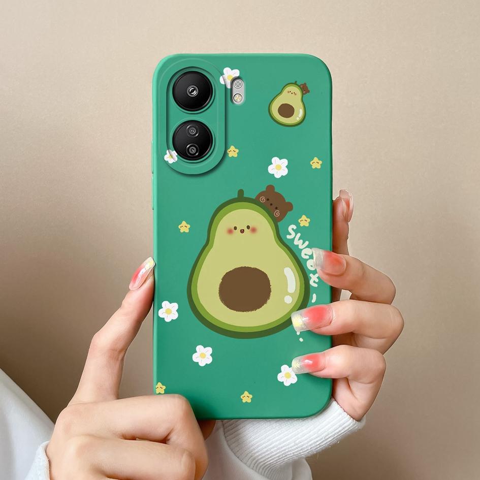 Чехлы для Xiaomi Redmi A3 K60 K70 Pro K70E Note 13 Pro 13R 13C, милый матовый жидкий силикон с цветком авокадо, мягкая задняя крышка, защитный чехол для телефона, бампер