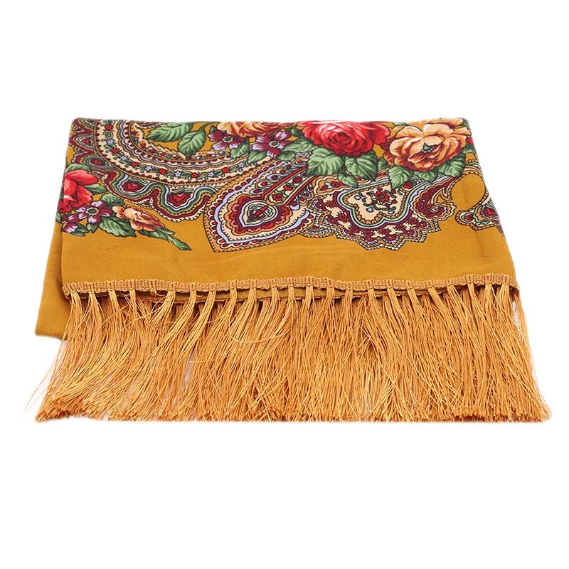 Women's Vintage Floral Print Shawl - Square Ethnic Scarf With Four-Sided Tassels For Travel & Dust Protection