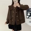 Весенне-осенняя новая маленькая свежая куртка женская короткая модная двубортная с кукольным воротником универсальный вязаный кардиган с бахромой топ