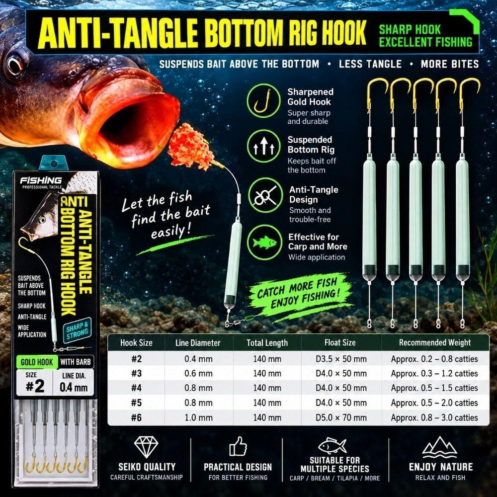 Anti Bottom Tied Off Bottom Fishing Hook Size1#-7# Suspension Fishing Hair Rigs Fishing Tackle